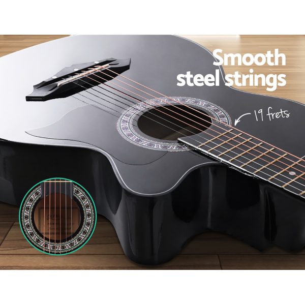 38 Inch Wooden Acoustic Guitar – 34″ Black Set