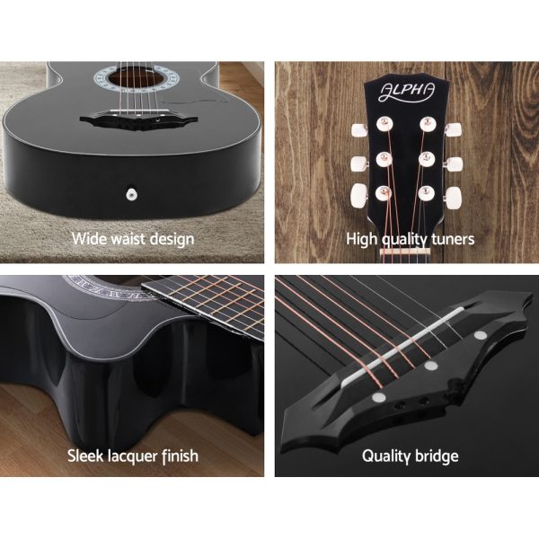38 Inch Wooden Acoustic Guitar – 34″ Black Set
