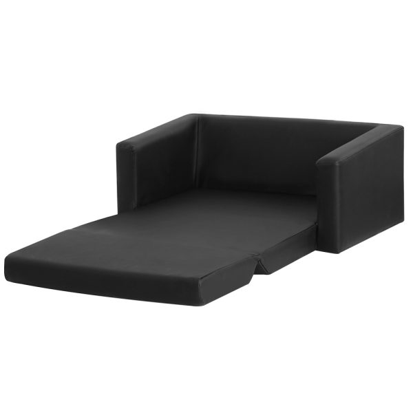 Kids Convertible Sofa 2 Seater PU Leather Children Couch Lounger – Black