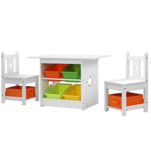 3PCS Kids Table and Chairs Set Children Furniture Play Toys Storage Box