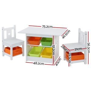 3PCS Kids Table and Chairs Set Children Furniture Play Toys Storage Box