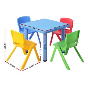 5PCS Kids Table and Chairs Set Children Study Desk Furniture Plastic 4 Chairs