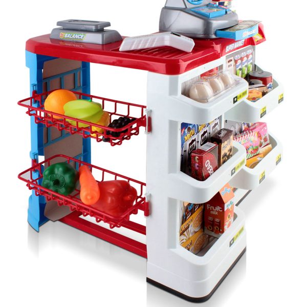 Kids Pretend Role Play Supermarket 24 Piece Playset Cash Register Trolley