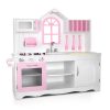 Kids Kitchen Play Set Wooden Pretend Toys Cooking Children Storage Cabinet