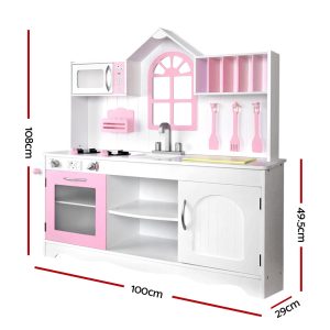 Kids Kitchen Play Set Wooden Pretend Toys Cooking Children Storage Cabinet