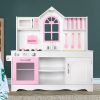 Kids Kitchen Play Set Wooden Pretend Toys Cooking Children Storage Cabinet