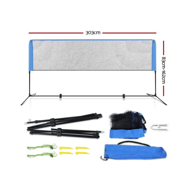 Portable Sports Net Stand Badminton Volleyball Tennis Soccer Blue – 303x103x162 cm