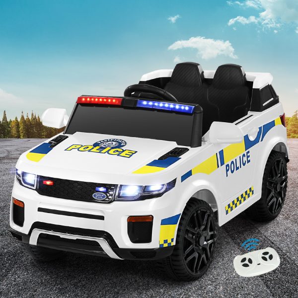 Kids Ride On Car Electric Patrol Police Toy Cars Remote Control 12V – White