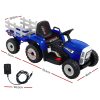 Ride On Car Tractor Trailer Toy Kids Electric Cars 12V Battery – Blue