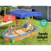 Kids Sandpit Wooden Boat Sand Pit with Canopy Bench Seat Beach Toys 150cm