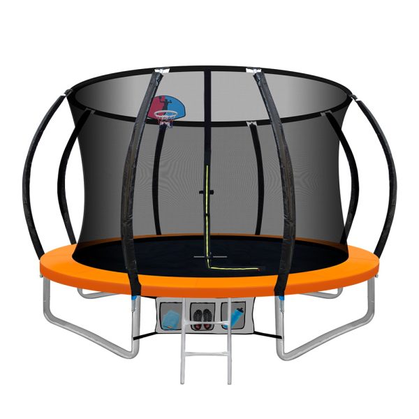 Trampoline Round Trampolines With Basketball Hoop Kids Present Gift Enclosure Safety Net Pad Outdoor – 10ft, Orange