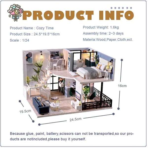 Dollhouse Miniature with Furniture Kit Plus Dust Proof and Music Movement – Cozy time