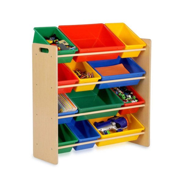 Kids Organiser Shelf Storage Rack for Toys – 12 Multicoloured Bins