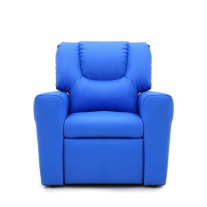 Blue Kids push back recliner chair with cup holder