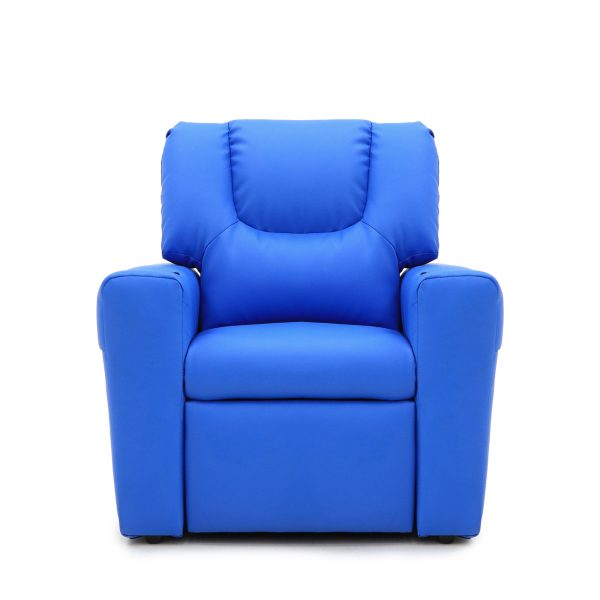 Blue Kids push back recliner chair with cup holder