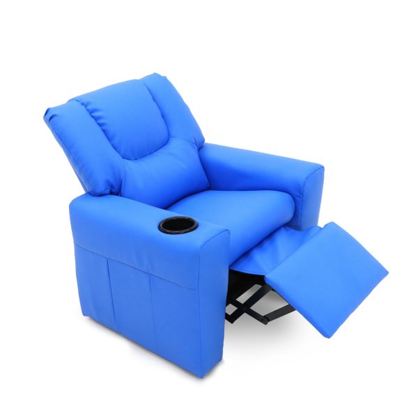 Blue Kids push back recliner chair with cup holder