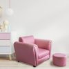 Kids Pink Couch Sofa Chair w/ Footstool in PU Leather