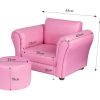 Kids Pink Couch Sofa Chair w/ Footstool in PU Leather