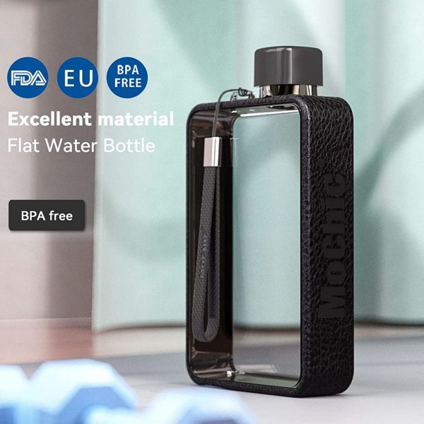 A5 Flat Water Bottle Portable Travel Mug BPA Free Water Bottle – Black