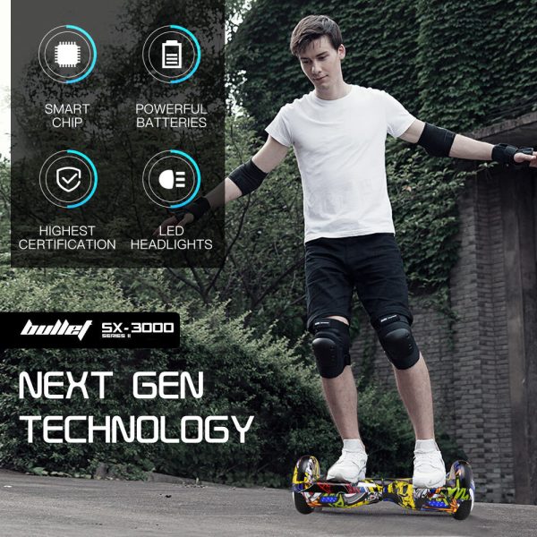 BULLET Electric Hoverboard Scooter 6.5 Inch Wheels, Colour LED Lighting, Carry Bag, Gen III – Hiphop design