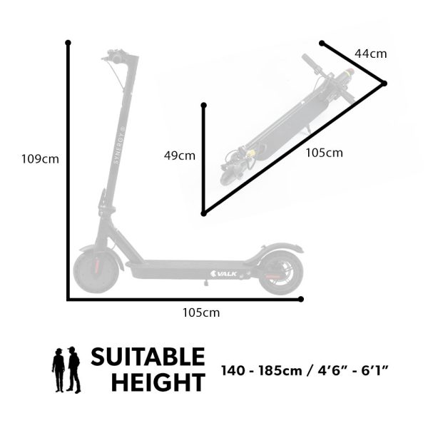 VALK 400W Electric Scooter, 37V Folding E- Scooter with Suspension, for Adults, Synergy 5 MkII Black