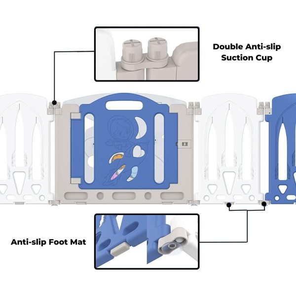 Foldable Baby Playpen with 22 Panels (White Blue)