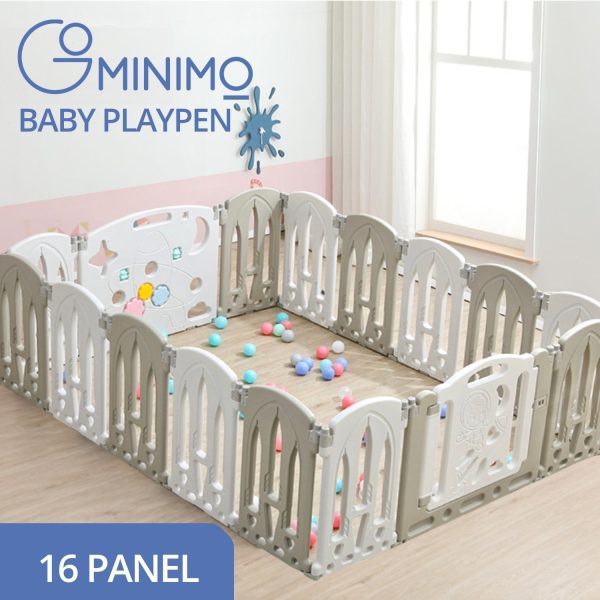 Foldable Baby Playpen with 16 Panels (White Grey)