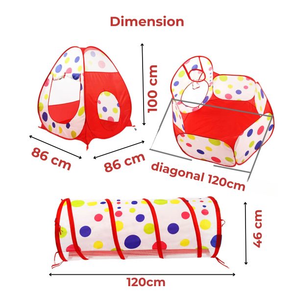 3 in 1 Mix Colour Dot Style Kids Play Tent