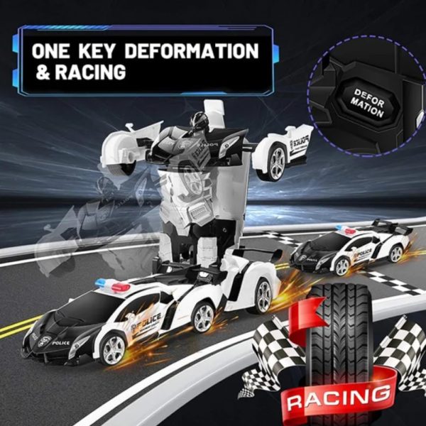 Transform Car Robot Police Car with Remote Control (White Black) GO-TCR-102-FM