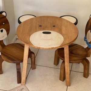 Children’s furniture Set Bear Table and 2 Chairs -natural wood handmade and solid build