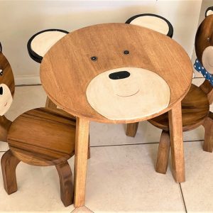 Children’s furniture Set Bear Table and 2 Chairs -natural wood handmade and solid build