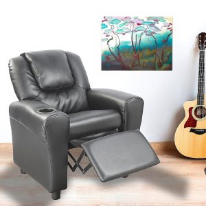 PU Leather Kids Recliner with Drink Holder.